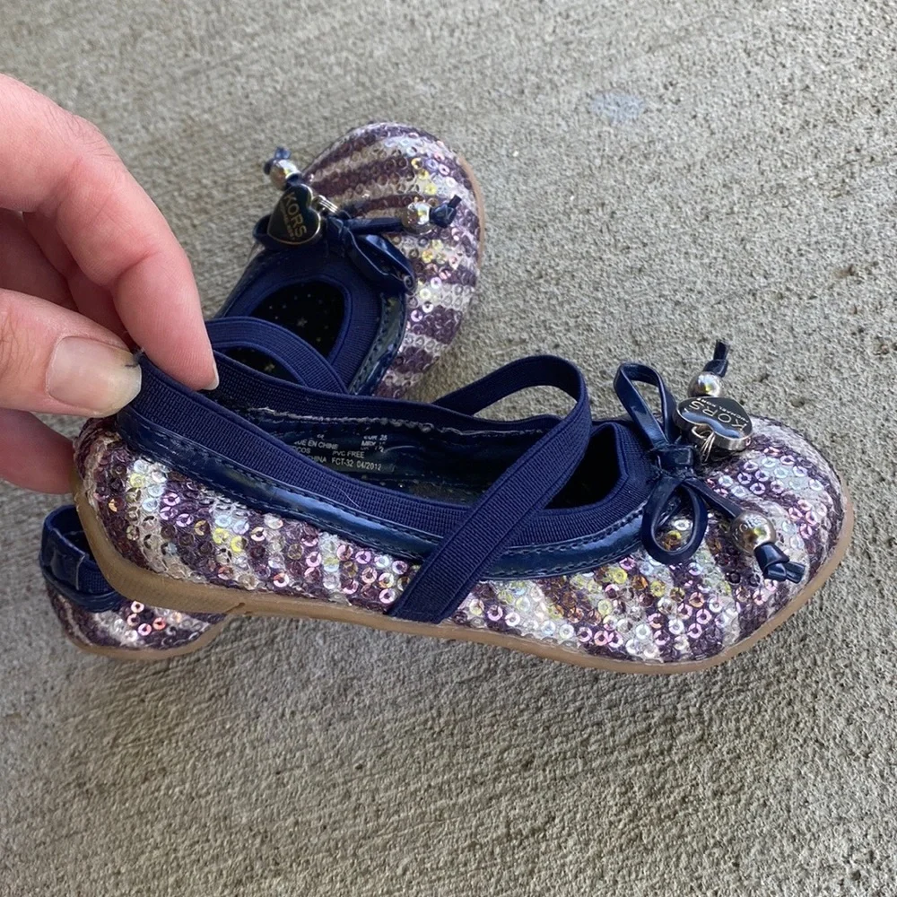 KORS Michael Kors Girls Purple Sequin Mary Jane Flats